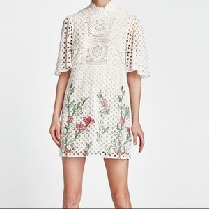 Zara Embroidered Eyelet Floral White Dress ~medium